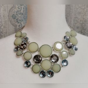 NWT New York & Company Bib Necklace Green Gemstone 16-19" Adjustable Silver-Tone